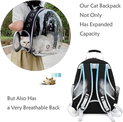 Cat Backpack Carrier Expandable Ventilate Transparent Pet Dog Backpack for Large Cats Hiking, Travel, Outdoor, Airline-Approved Space Capsule Backpack,Black