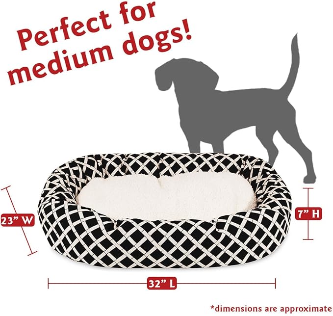 32 inch Black Bamboo Sherpa Bagel Dog Bed