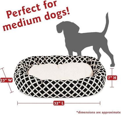 32 inch Black Bamboo Sherpa Bagel Dog Bed