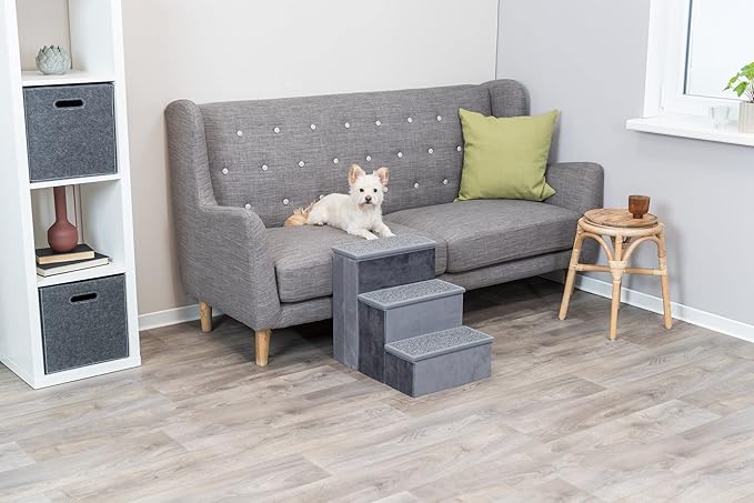 TRIXIE Velour 3-Step Pet Stairs with Storage