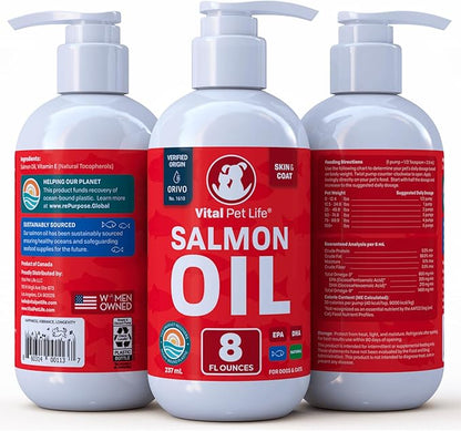 Salmon Oil for Dogs & Cats - Healthy Skin & Coat, Fish Oil, Omega 3 EPA DHA, Liquid Food Supplement for Pets, All Natural, Supports Joint & Bone Health, Natural Allergy & Inflammation Defense, 8 oz