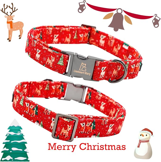 Lionheart glory Christmas Deer Dog Collar, Red Dog Bow Collar Adjustable Soft and Comfortable Bowtie Collars for Large Dogs Girl or Boy Pet Gift Fall Collar Dog Bow