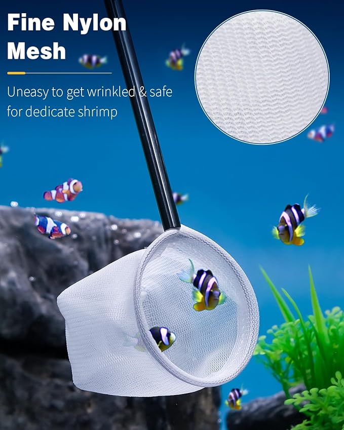 Pawfly Aquarium Shrimp Net Tiny Fish Tank Net with Extendable Stainless Steel Handle Fine Net Mesh for Shrimp Baby Fish Food Residue Debris Skimming Net for Small Ponds