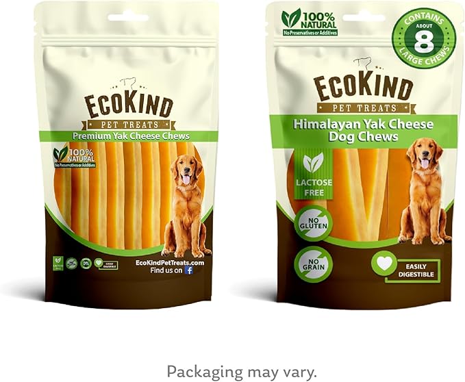 EcoKind Premium Gold Yak Cheese Himalayan Dog Chews, Dog Treats Large Breed, All Natural, High Protein, for Aggressive Chewers, Large - 8+ Chews (2 lb)