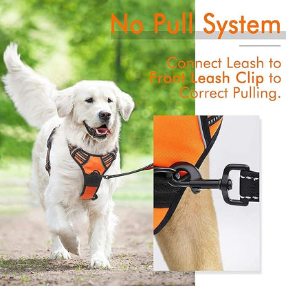 rabbitgoo Dog Harness, No-Pull Pet Harness with 2 Leash Clips, Adjustable Soft Padded Dog Vest, Reflective No-Choke Pet Oxford Vest with Easy Control Handle for Large Dogs,Orange,L