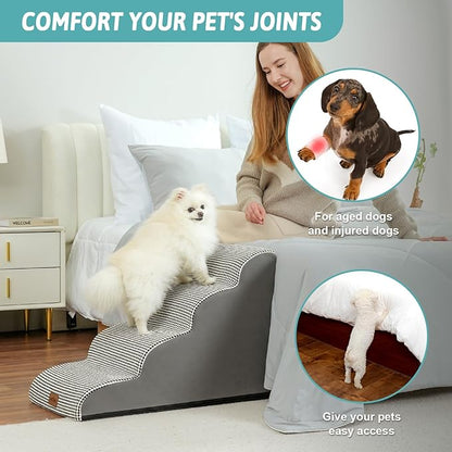 Dog Stairs for Medium Bed 20" H 15.7x28.3x19.7in, White-Black, 4 Tiers