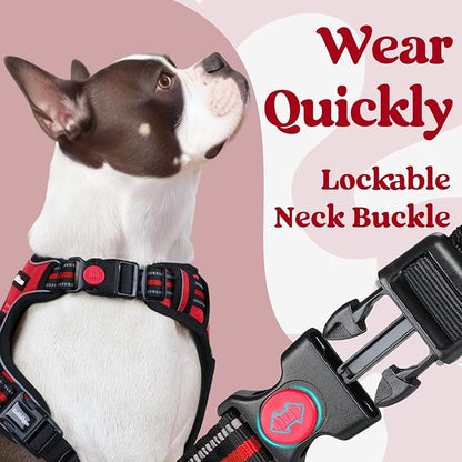 rabbitgoo Dog Harness for Large, No Pull Pet Harness with 3 Buckles, Adjustable Soft Padded Dog Vest with Instant Control Handle, Easy Walking Reflective Pet Vest for Large Dogs, Red, L