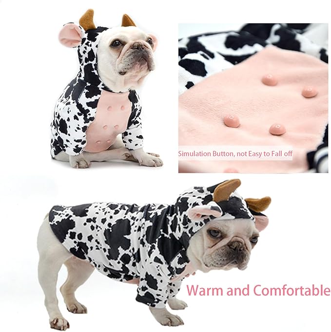 Cow Pet Dog Costume French Bulldog Funny Cow Dog Party Costumes Cow Costume for Dogs Christmas Milk Cows Cat Clothes (Cow, L)