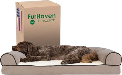 Furhaven Memory Foam Dog Bed for Large/Medium Dogs w/ Removable Bolsters & Washable Cover 55 lbs
