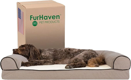 Furhaven Memory Foam Dog Bed for Large/Medium Dogs w/ Removable Bolsters & Washable Cover 55 lbs