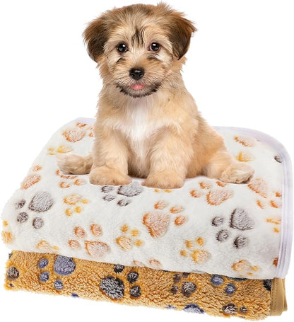 WLLHYF 2 PCS Pet Blanket Flannel Cozy Warm Calming Blanket Paw Print Throw Bed Cover for Cat Dogs Puppy Kitten (23x16 Inch)