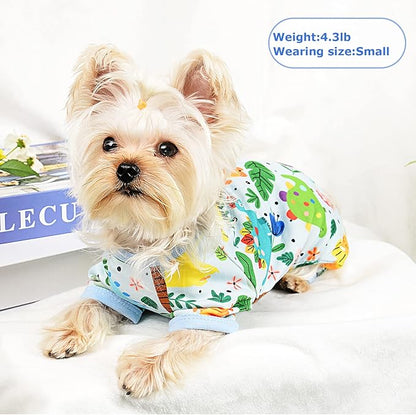 Dog Pajamas Pjs Spring Summer Dog Clothes for Small Dogs Girl - Boy - Medium Size Dogs, Soft Stretchy Puppy Clothes Doggie Onesies Cat Pet Jammies Outfit (Dinosaur Blue, X-Small)