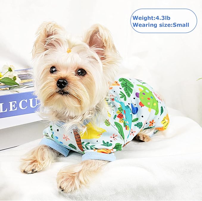 Dog Pajamas Pjs Spring Summer Dog Clothes for Small Dogs Girl - Boy - Medium Size Dogs, Soft Stretchy Puppy Clothes Doggie Onesies Cat Pet Jammies Outfit (Dinosaur Blue, Small)