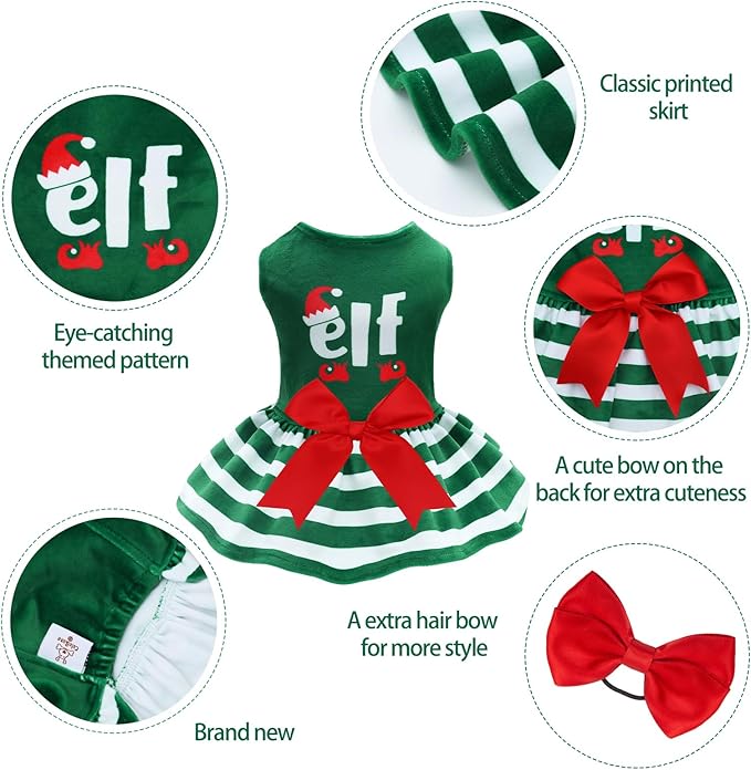 CuteBone Elf Dog Dresses Velvet Holiday Small Dogs CVA55M-D