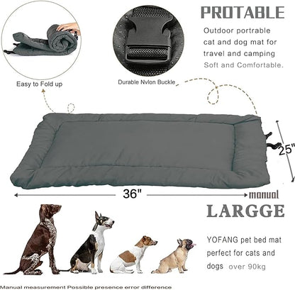 YOFANG Outdoor Travel Dog Bed Waterproof and Anti-Slip,Portable Roll Up Dog Beds for Camping,Durable Ripstop 1600D Nylon Fabric Dog Crate Pad Easy to Clean for Car,Sofa and Cage,Grey,36"x25"