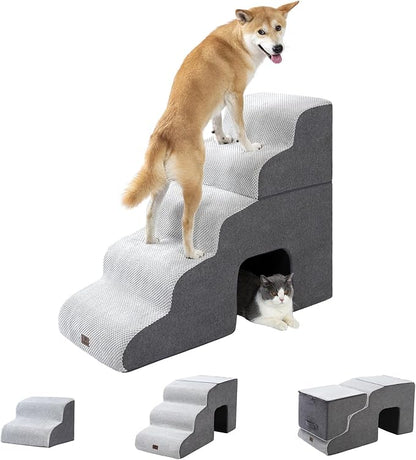 Pettycare Dog Stairs Ramp for High Beds and Couch 5 Steps,Grey