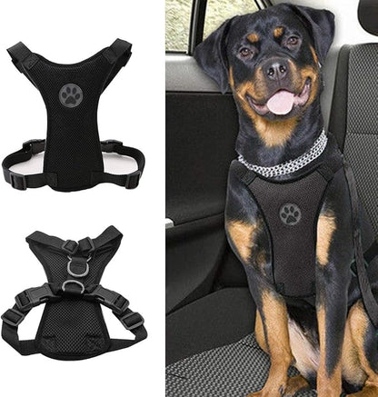 MASO Dog Safety Car Vest Harness Pet Dog Adjustable Car Mesh Harness Seat Belt Travel Strap Vest with Car Seat Belt Lead Clip for Trip