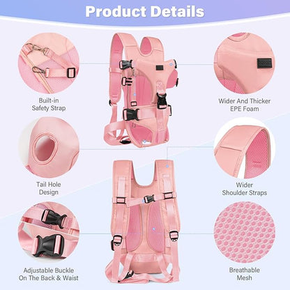 YUDODO Pet Dog Front Carrier Backpacks Multiple Adjustable Small Dog Chest Carrier Legs Out Easy-Fit Dog Travel Backpack Carrier for Hiking Camping for Small Medium Dogs Cats and Rabbit (Medium,Pink)