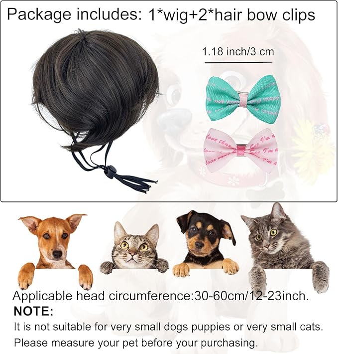 Funny Dog Wig Pet Costumes,Kediciz Cat Costume Synthetic Hairpiece Cosplay Wigs, Headwear for Halloween Christmas Festivals Party Decor, Fancy Dress,Adjustbale Size,Dark Black Brown Straight