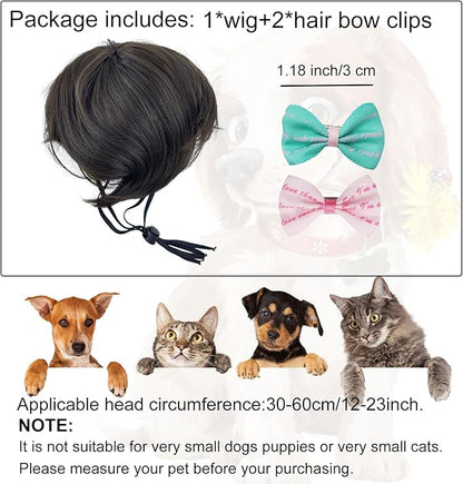 Funny Dog Wig Pet Costumes,Kediciz Cat Costume Synthetic Hairpiece Cosplay Wigs, Headwear for Halloween Christmas Festivals Party Decor, Fancy Dress,Adjustbale Size,Dark Black Brown Straight