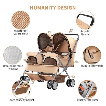 Double Pet Stroller 2 Dogs