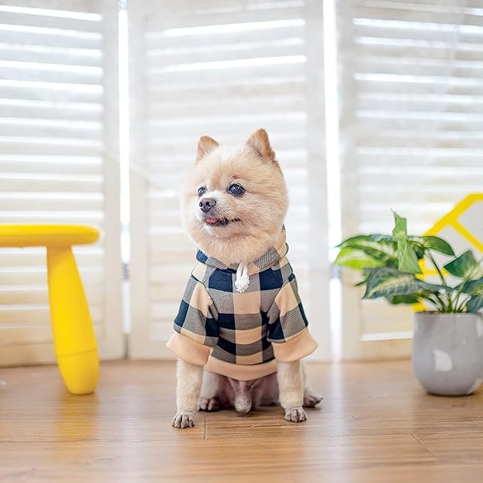 KOOLTAIL Plaid Dog Hoodie Pet Clothes Sweater with Hat and Pocket for Small Medium Large Size Dogs