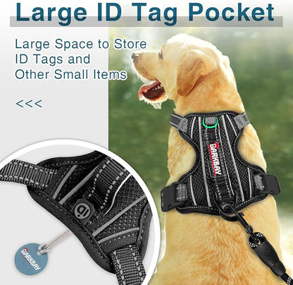 BARKBAY Dog Harness No Pull with ID Tag Pocket - Heavy Duty, Reflective, Easy Control for Large Dogs (Black,XL)