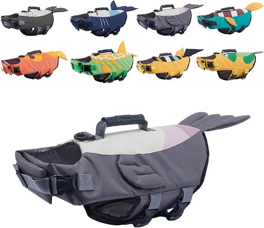 Gyuzh Dog Life Jacket for Swimming,Dog Life Vest for Swimming Boating,Dog Flotation Vest Hign Buoyancy,Shark Dog Swim Safety Vest,Dog Life Jacket with Rescue Handle for Small Medium Large Dogs