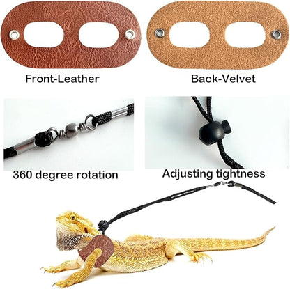Small Animal Portable Backpack Carrier with Leather Harness and Leash Set,Space Capsule Clear Bubble Window Travel Backpack for Bearded Dragon,Guinea Pig,Rabbit,Airline Approved