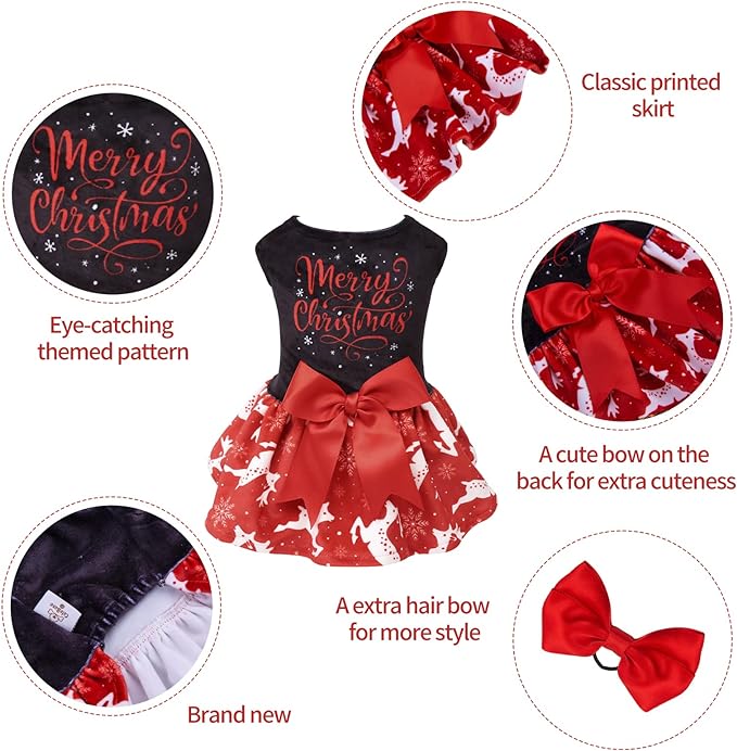 CuteBone Merry Christmas Dog Dress Velvet for Small CVA04L-D