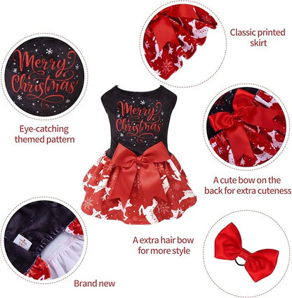 CuteBone Merry Christmas Dog Dress Velvet for Small Dogs Girl Reindeer Puppy Dresses Red Dog Clothes CVA04S-D