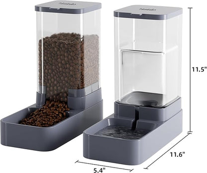 Automatic Cat Feeder and Water Dispenser with Pet Food Bowl,Gravity Food Feeder and Waterer Dispenser in Set for Small Medium Dog Puppy Kitten Rabbit Bunny Large Capacity(3.8L x 2)