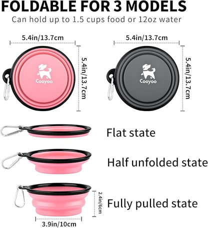 COOYOO Collapsible Dog Bowl,2 Pack Collapsible Dog Water Bowls for Cats Dogs,Portable Pet Feeding Watering Dish for Walking Parking Traveling with 2 Carabiners