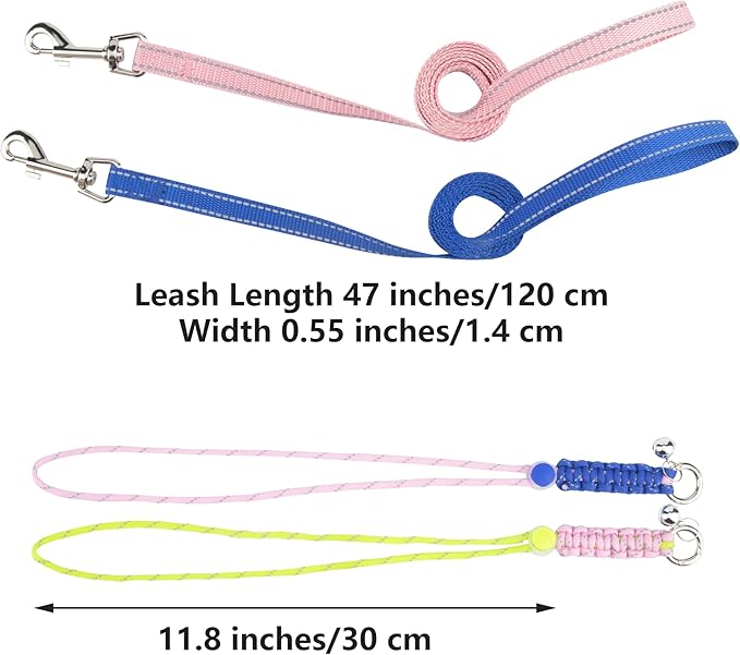 2pcs Ferret Harness and Leash Set, Escape Proof Figure 8 Harness with Reflective Strap and Bell for Ferrets, Rabbits, Bearded Dragon, Guinea Pig, Chinchilla and Hamster Small Animal Harness