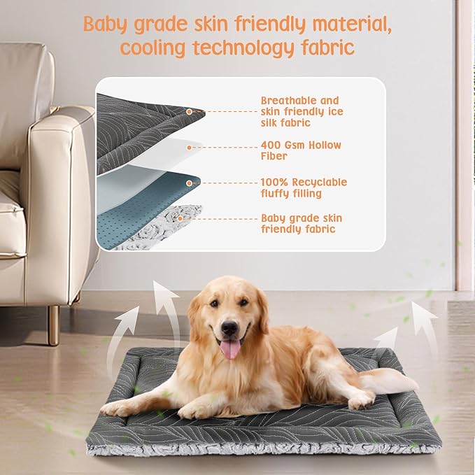 2 in 1 Dog Beds Crate Pad & Dog Cooling Mat Reversible Soft Fluffy Pet Kennel Beds for Large Medium Small Puppy Cat Sleeping Mattress Machine Wash & Dry