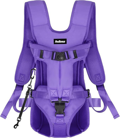 PetBonus Pet Front Dog Carrier Backpacks, Adjustable Dog Backpack Carrier, Legs Out Easy-fit Dog Chest Carrier for Medium Small Dogs, Hands Free Dog Front Carrier for Hiking, Cycling (Purple, M)