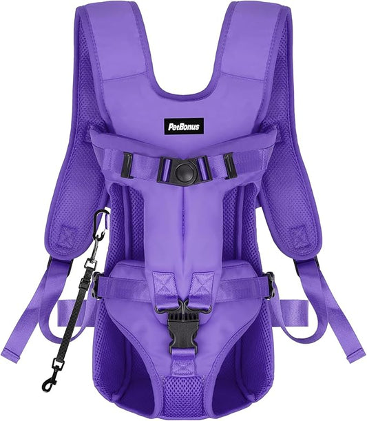 PetBonus Pet Front Dog Carrier Backpacks, Adjustable Dog Backpack Carrier, Legs Out Easy-fit Dog Chest Carrier for Medium Small Dogs, Hands Free Dog Front Carrier for Hiking, Cycling (Purple, S)