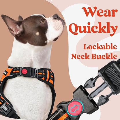 rabbitgoo Dog Harness for Large, No Pull Pet Harness with 3 Buckles, Adjustable Soft Padded Dog Vest with Instant Control Handle, Easy Walking Reflective Pet Vest for Extra Large Dogs, Orange, XL