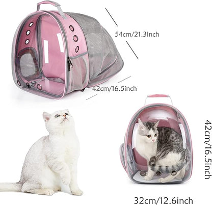 Cat Backpack Carrier Expandable Ventilate Transparent Pet Dog Backpack for Large Cats Hiking, Travel, Outdoor, Airline-Approved Space Capsule Backpack(Pink)