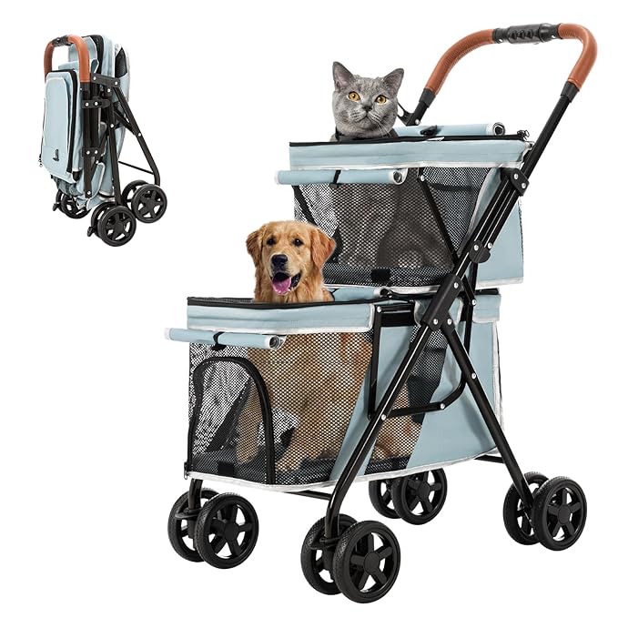 Double Pet Stroller for Dogs and Cats 4 Wheels,