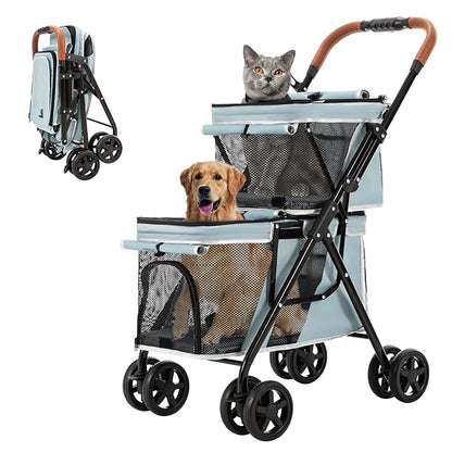 Double Pet Stroller for Dogs and Cats 4 Wheels,