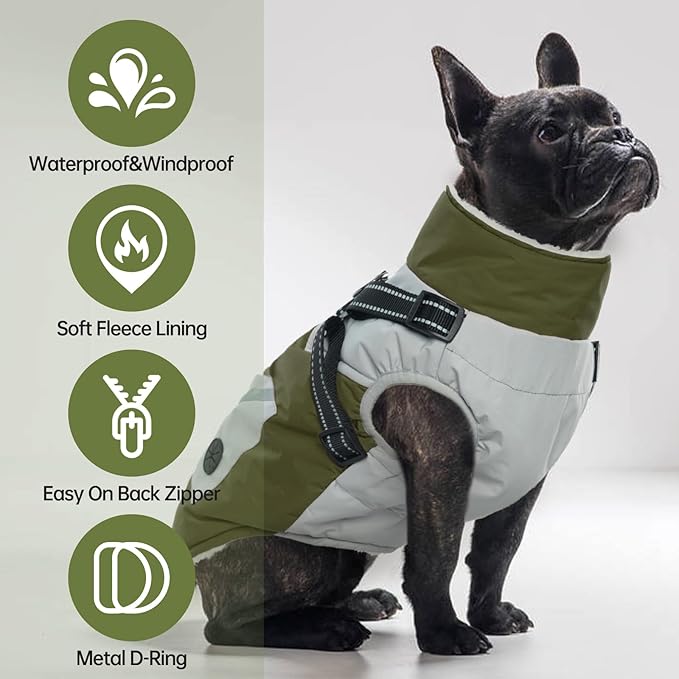 IECOii Dog Jackets for Medium Dogs Waterproof -Green