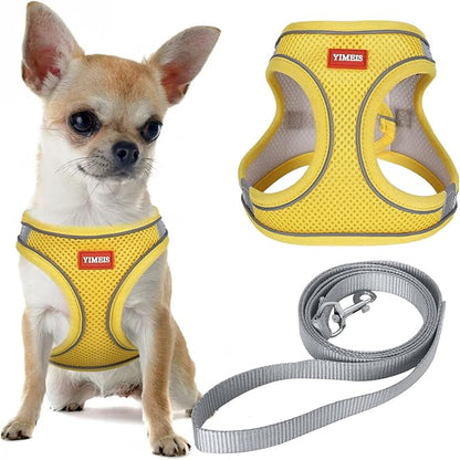 YIMEIS Dog Harness and Leash Set, No Pull Soft Mesh Pet Harness, Reflective Adjustable Puppy Vest for Small Medium Large Dogs, Cats (Yellowgrey, X-Small (Pack of 1)