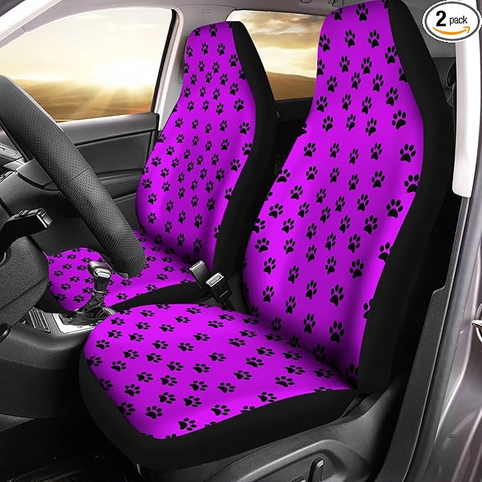 Purple Black Dog Paw Printed Vehicle Bucket Seat Protetors 2 PCS