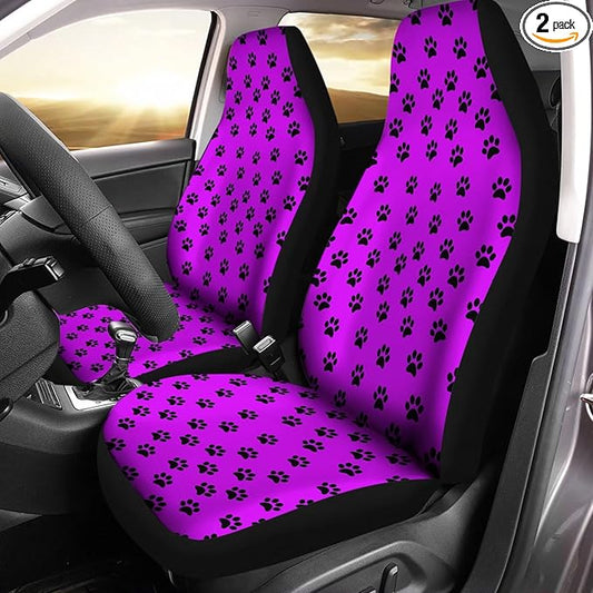 Purple Black Dog Paw Printed Vehicle Bucket Seat Protetors 2 PCS