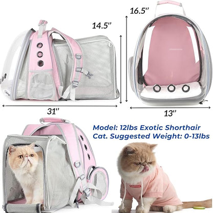 Lollimeow Cat Carrier Backpack, Bubble Dual Expandable Backpack Carrier, Pets and Small Dogs,Airline-Approved, Designed for Travel, Hiking, Walking & Outdoor Use (Dual Expandable-Pink)