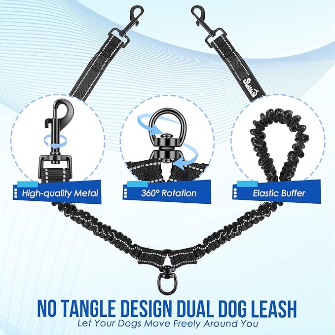 Lukovee Double Dog Leash 360° Swivel
