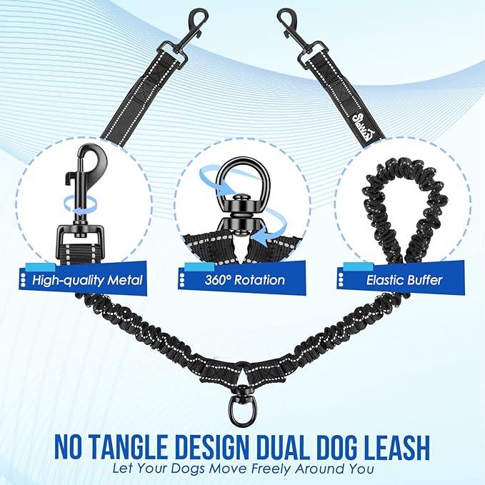Lukovee Double Dog Leash 360° Swivel