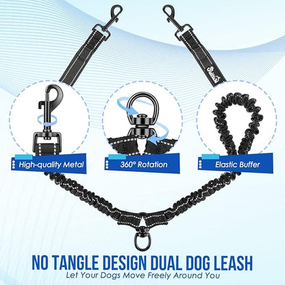 Lukovee Double Dog Leash 360° Swivel