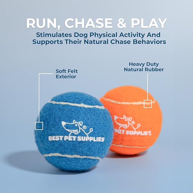 Best Pet Supplies Squeaky Tennis Toys for Dogs, 2-Pack, Heavy-Duty Interactive Pet Toys for Throwing and Fetching, Supports Exercise and Natural Behavior Training, Durable - Large